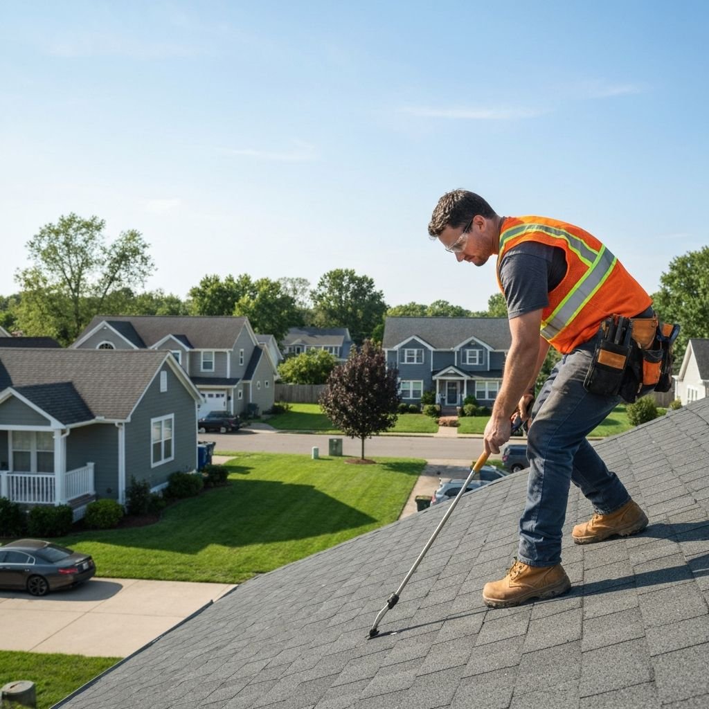 Roofer working on a residential rooftop